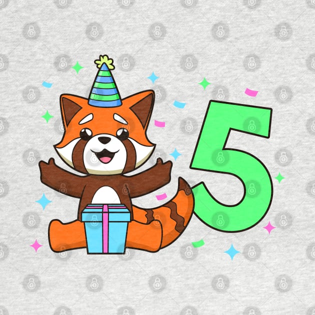 I am 5 with red panda - kids birthday 5 years old by Modern Medieval Design